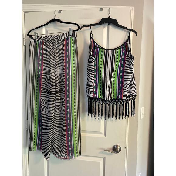 VGUC Bisou Bisou Women's Size M/L Two Piece Set Dressy Semi Sheer Animal Print - Picture 3 of 7